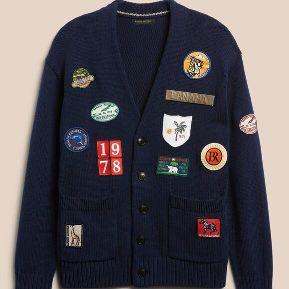 Organic Cotton V-Neck Patch Sweater Cardigan - Picture 3 of 16